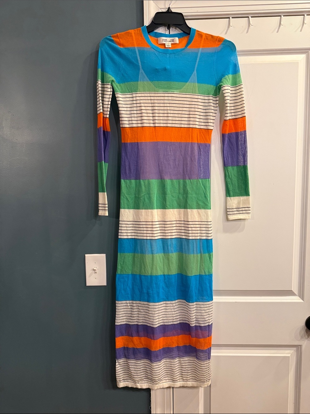 Diane Von Furstenburg Gauze Colorblock MIDI Dress